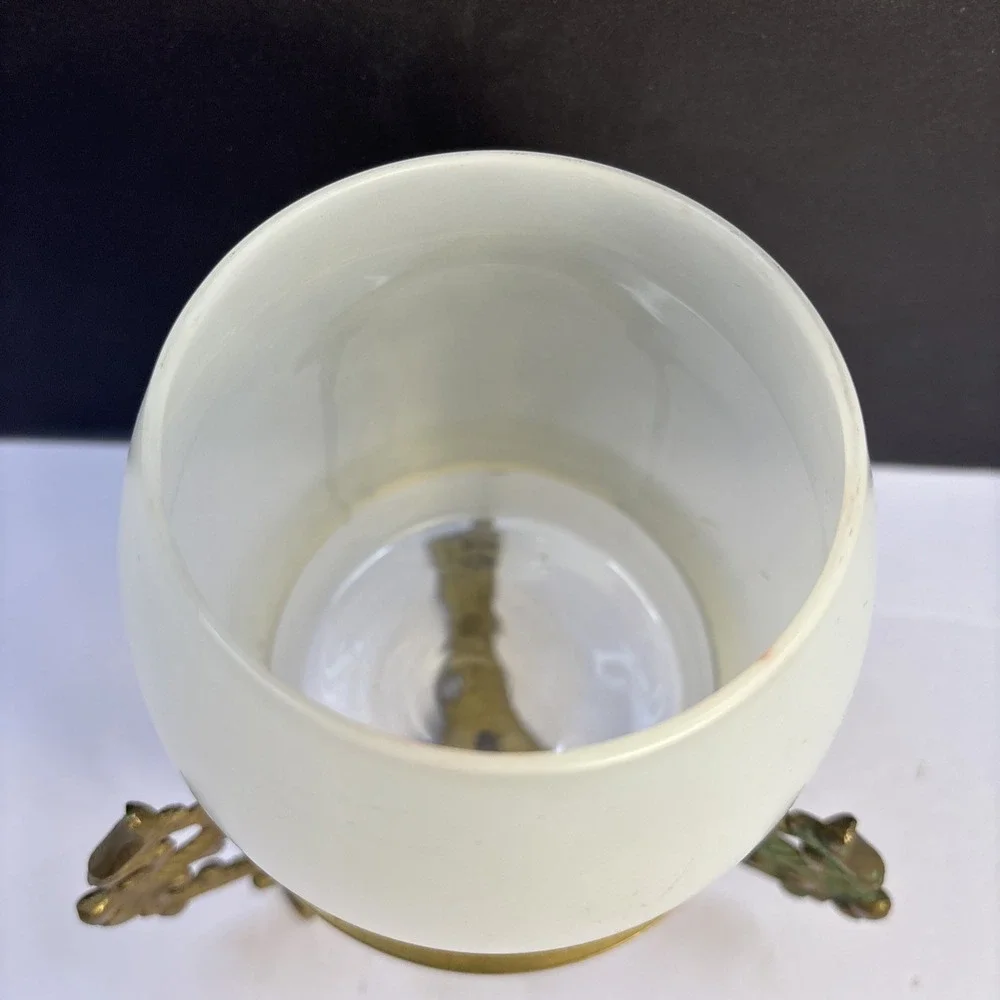 MCM Three Dragon Brass Etched Stand With Glass‎ Candle Holder Tripod India 7